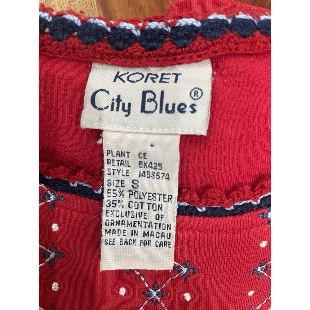Koret City Blues Vintage Red Knit Geometric Embroidered T-Shirt BK425 Small - Picture 4 of 4